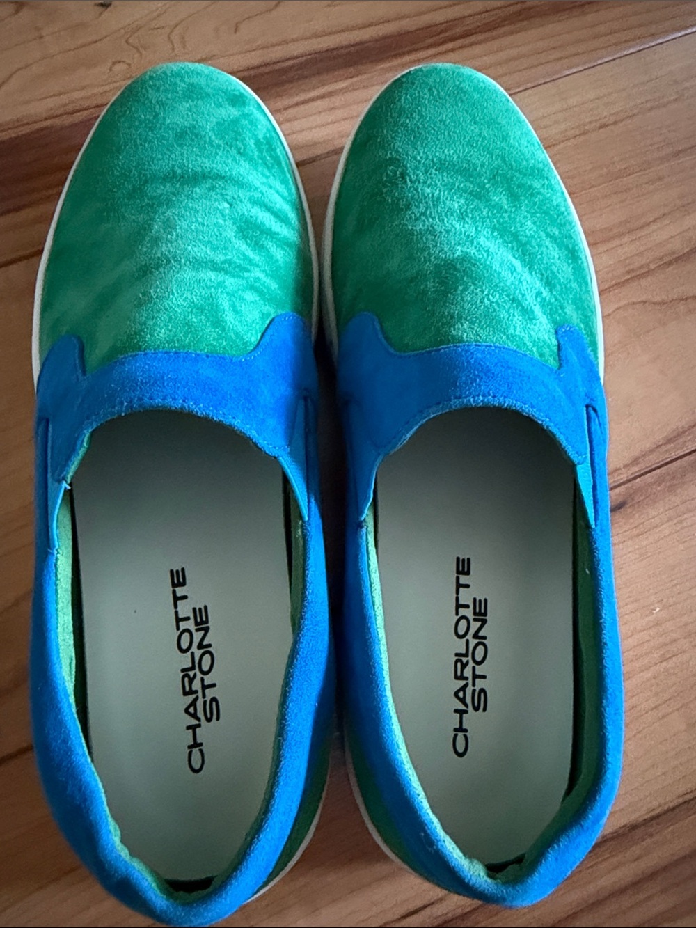 Charlotte Stone Green and Blue Suede Slip-On Sneakers - Picture 4 of 5